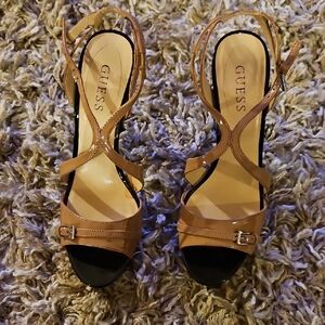 Guess Women's Brown and Black Strappy Heels